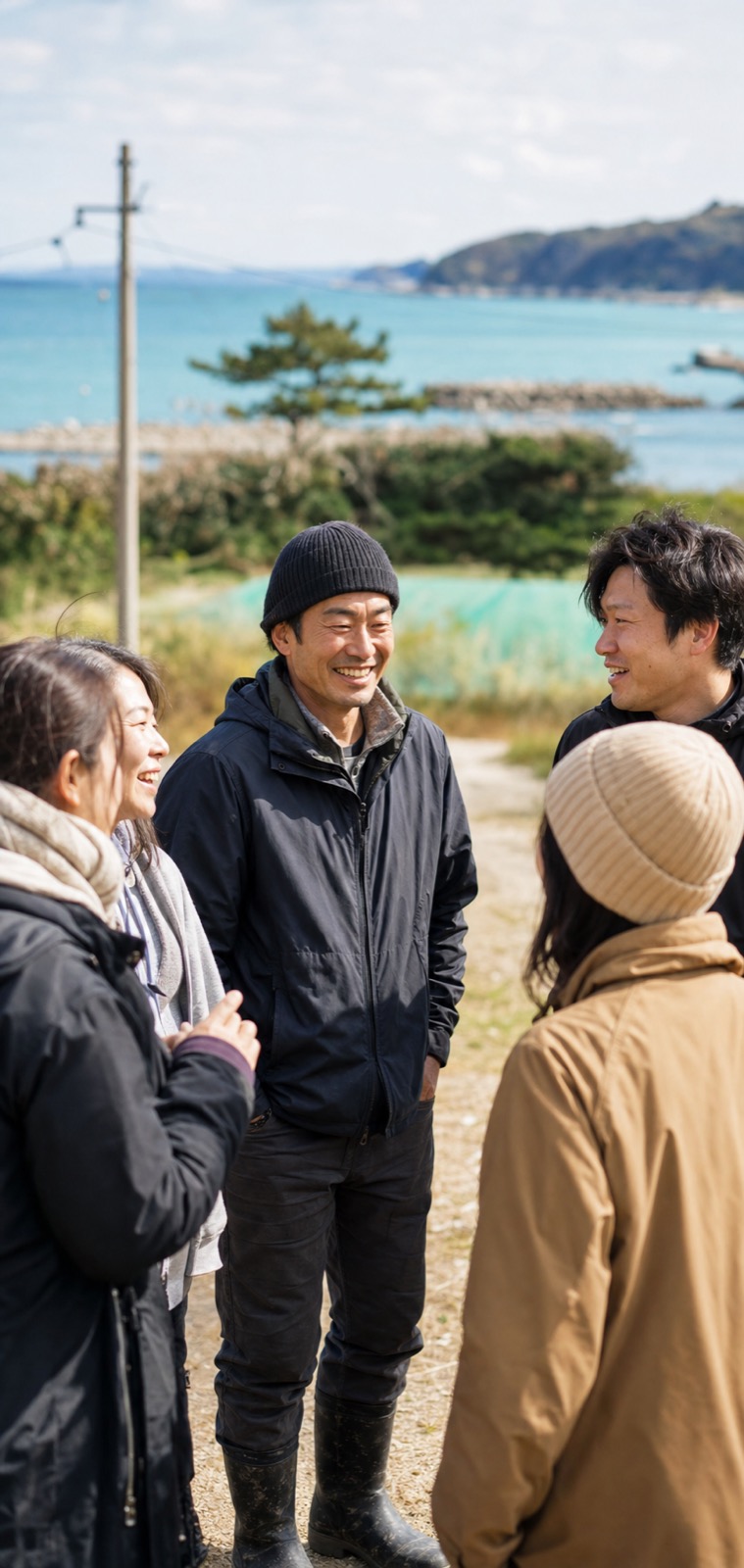 淡路島の人と笑顔で交流するようす